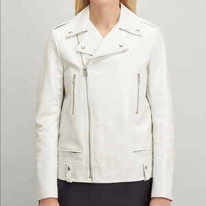 JOSEPH Ryder 100% Lamb Leather White Designer Classic Motorcycle Jacket 36 RARE